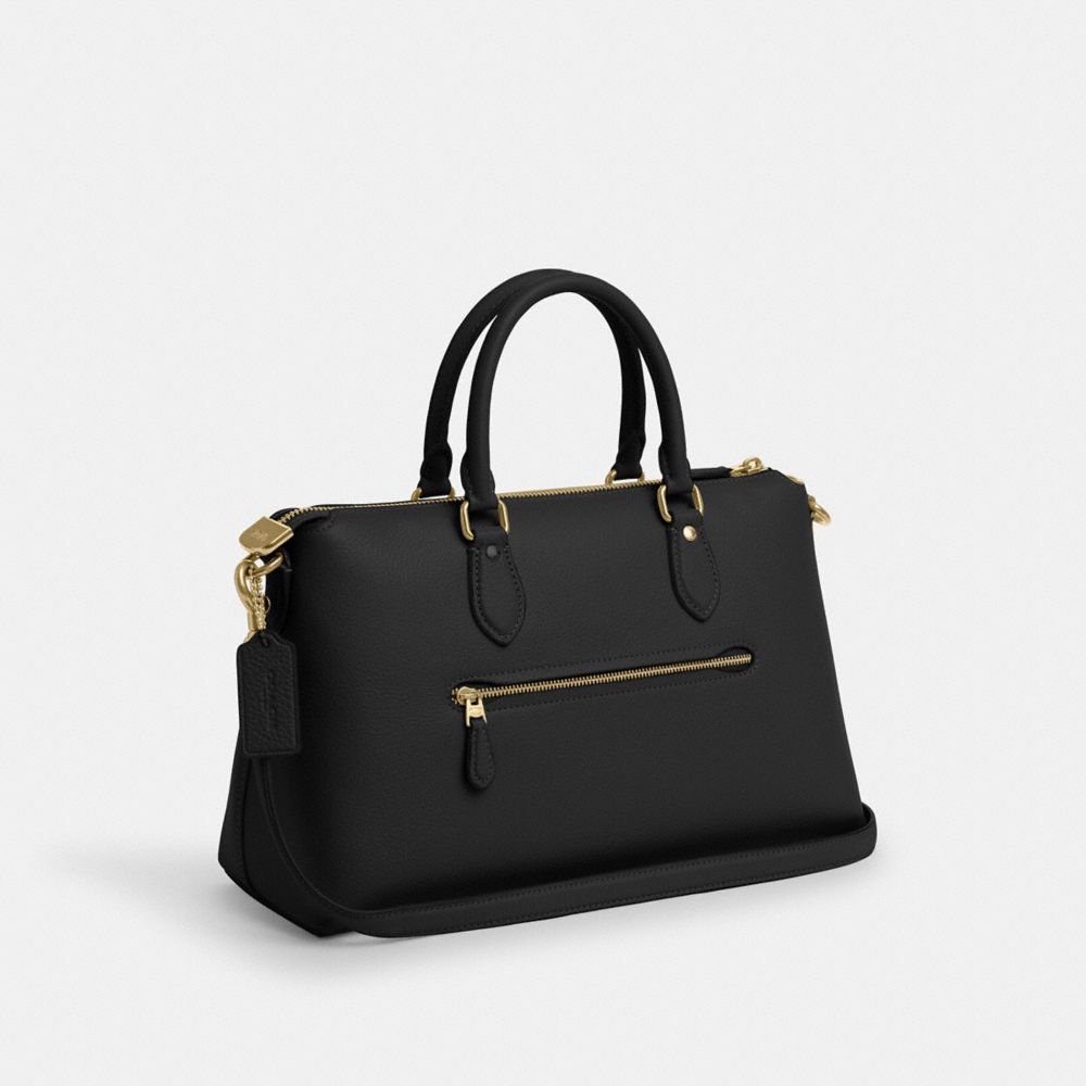 COACH®,GEORGIA SATCHEL BAG,Pebbled Leather,Medium,Gold/Black,Angle View