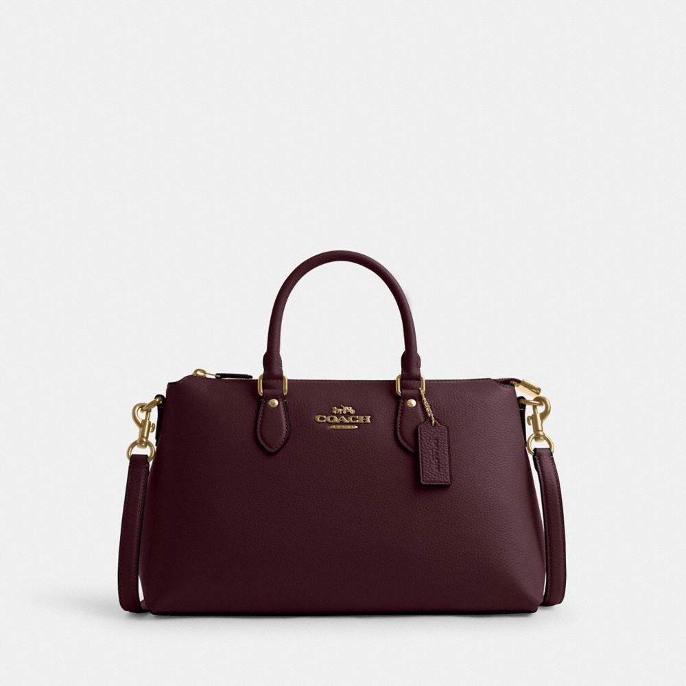 COACH®,SAC SATCHEL GEORGIA,Cuir galet,Or/Merlot,Front View