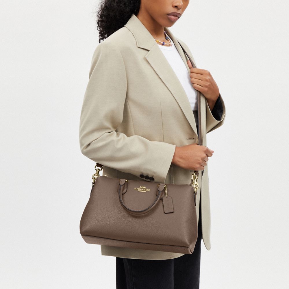 COACH®,Georgia Satchel Bag,Leather,Satchel,Logo,Work,Brown,Detail View