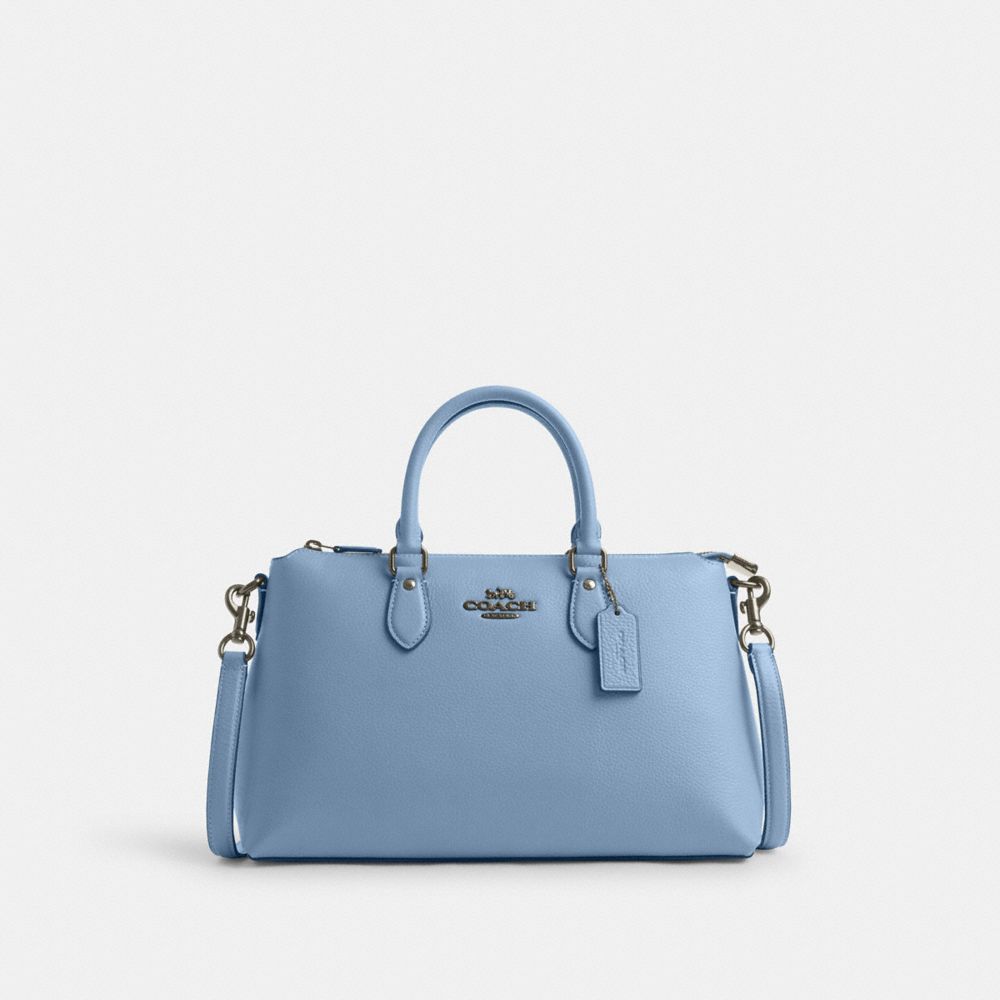 COACH®,GEORGIA SATCHEL,Pebbled Leather,Medium,Gunmetal/Cornflower,Front View