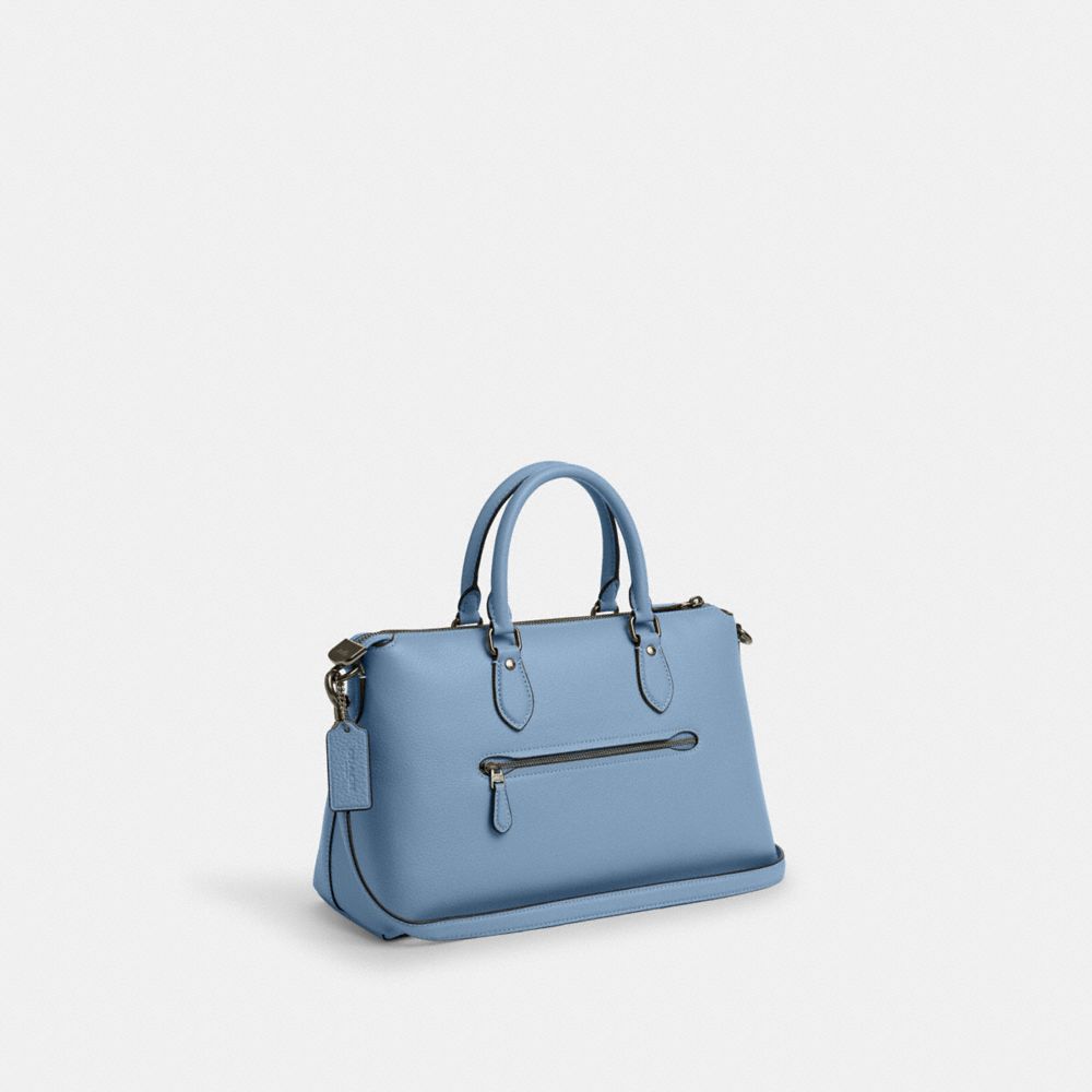 COACH®,GEORGIA SATCHEL,Pebbled Leather,Medium,Gunmetal/Cornflower,Angle View