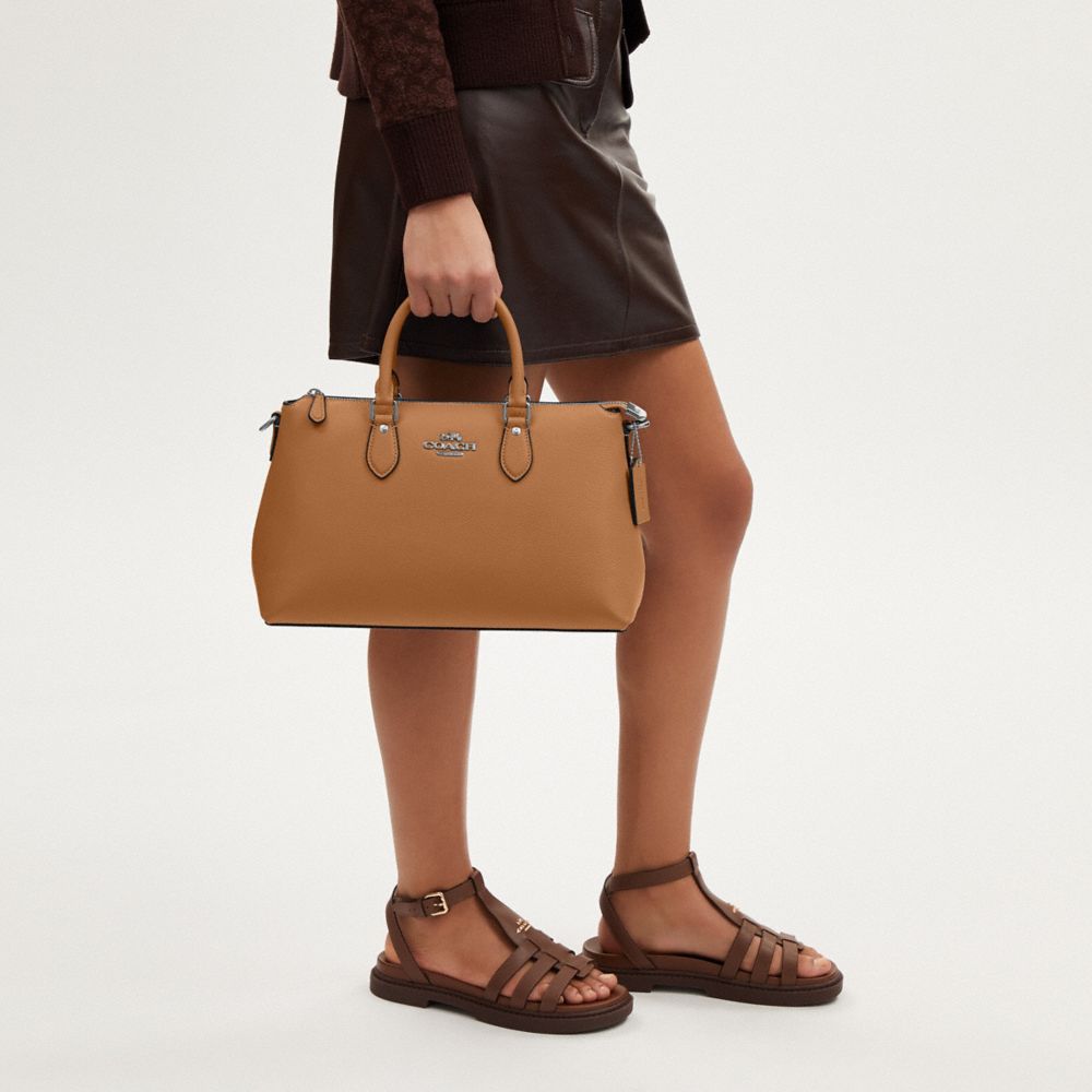 COACH®,Georgia Satchel Bag,Leather,Satchel,Logo,Work,Brown,Detail View