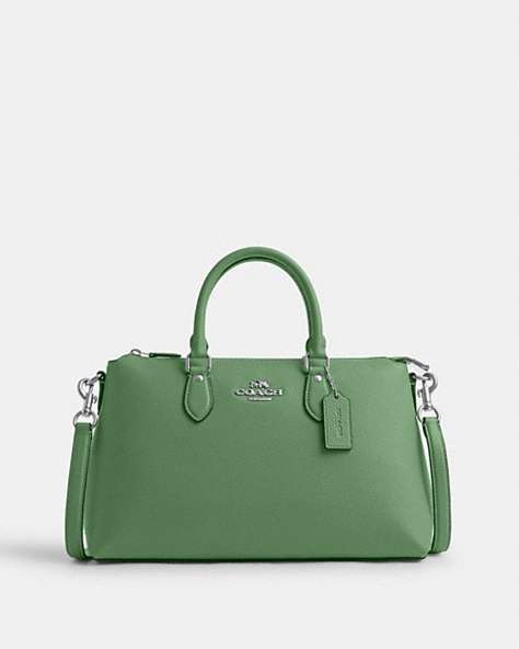 COACH®,GEORGIA SATCHEL,Leather,Medium,Silver/Soft Green,Front View