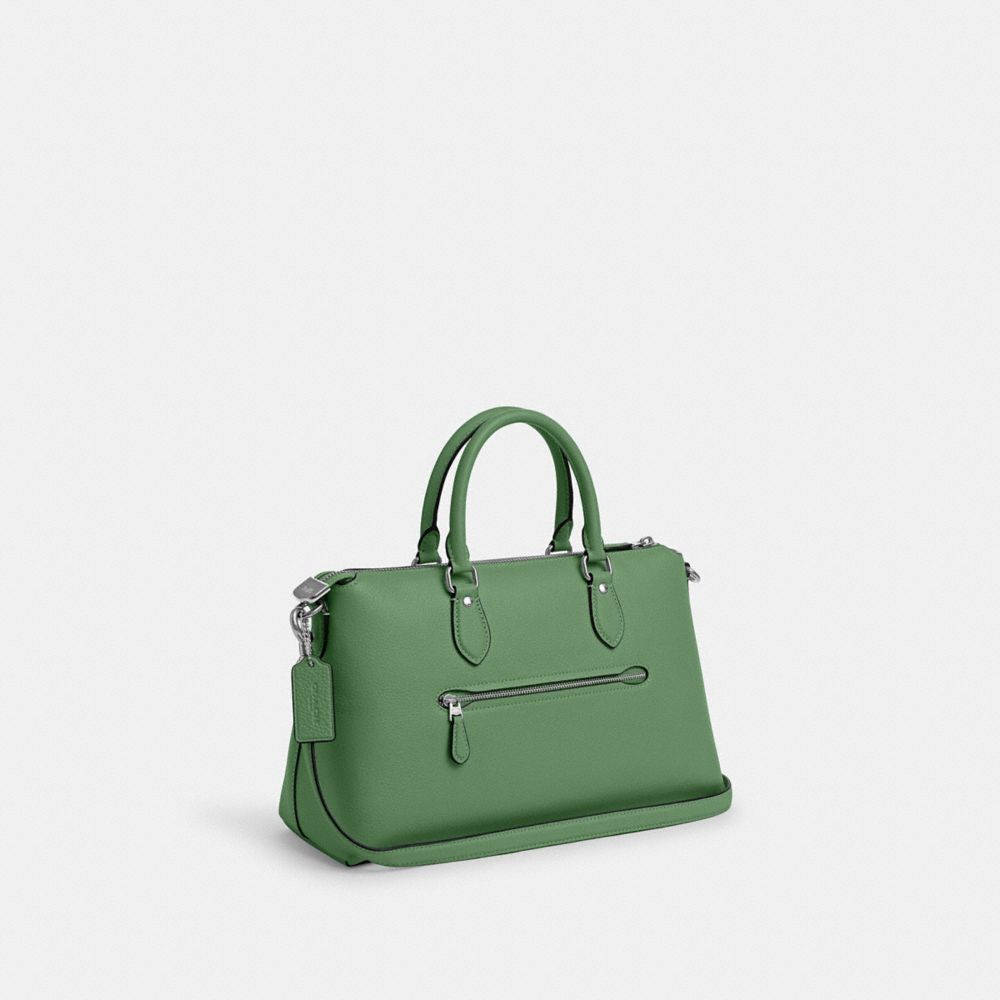 COACH®,GEORGIA SATCHEL,Pebbled Leather,Medium,Silver/Soft Green,Angle View