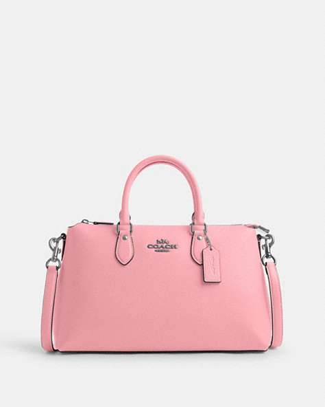 COACH®,GEORGIA SATCHEL,Leather,Medium,Silver/Flower Pink,Front View