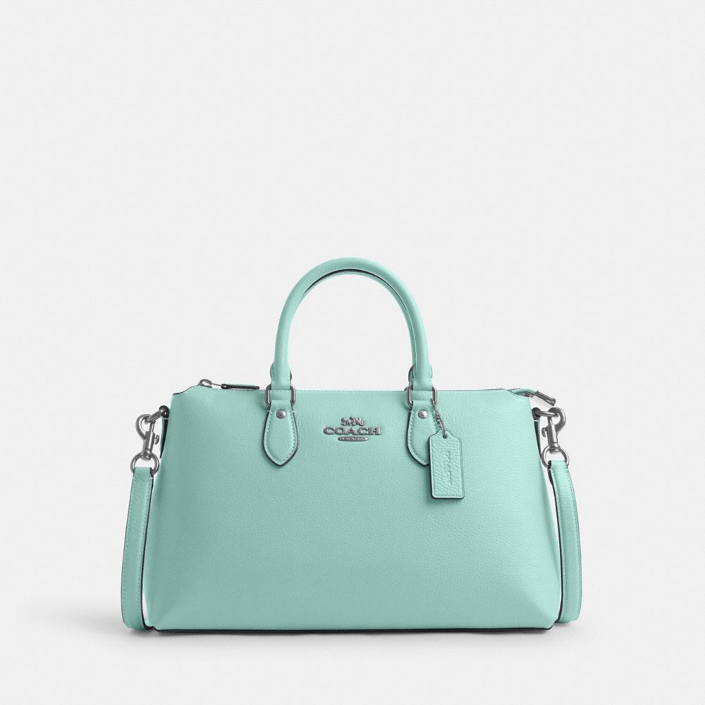 COACH®,GEORGIA SATCHEL BAG,Pebbled Leather,Medium,Sv/Faded Blue,Front View