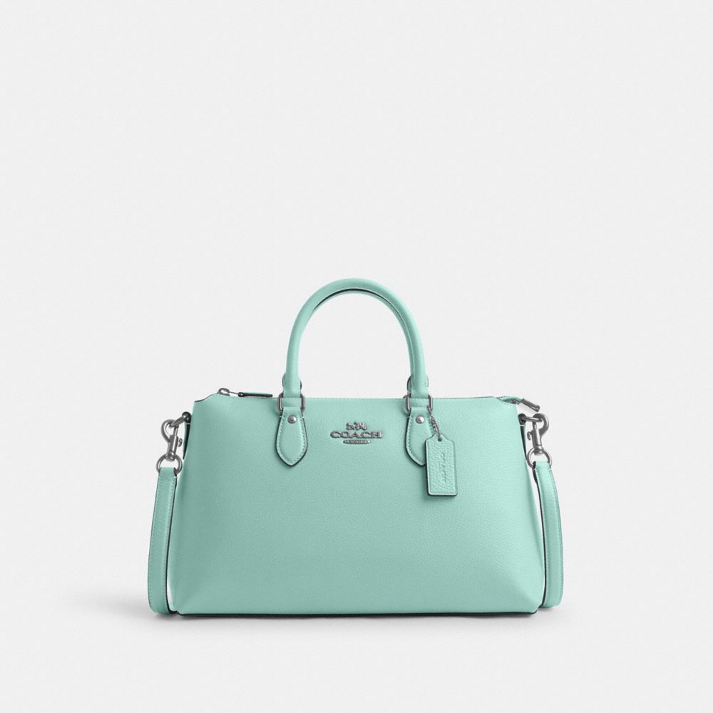 COACH®,GEORGIA SATCHEL BAG,Pebbled Leather,Medium,Sv/Faded Blue,Front View