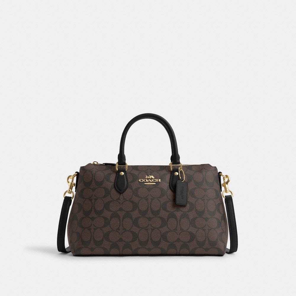 COACH®,GEORGIA SATCHEL IN SIGNATURE CANVAS,Signature Canvas,Medium,Gold/Brown Black,Front View