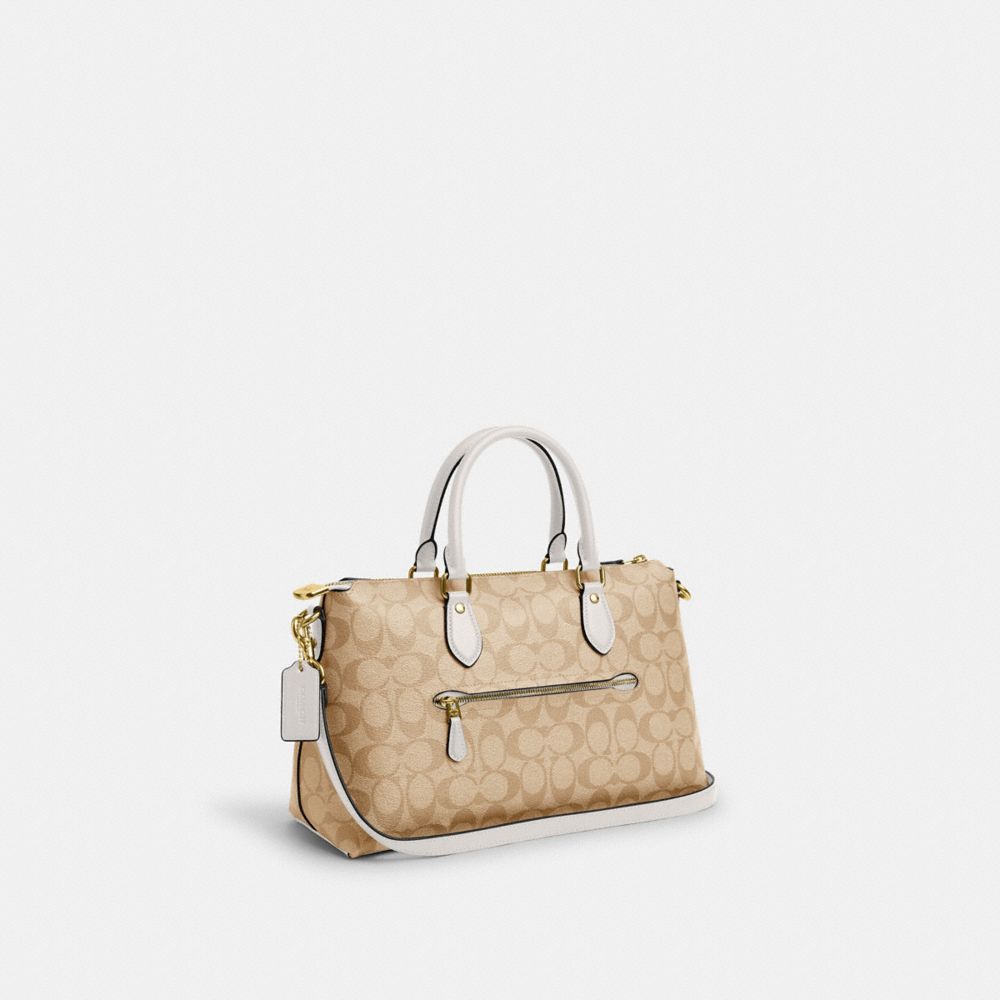 COACH®,GEORGIA SATCHEL IN SIGNATURE CANVAS,Signature Canvas,Medium,Gold/Light Khaki Chalk,Angle View