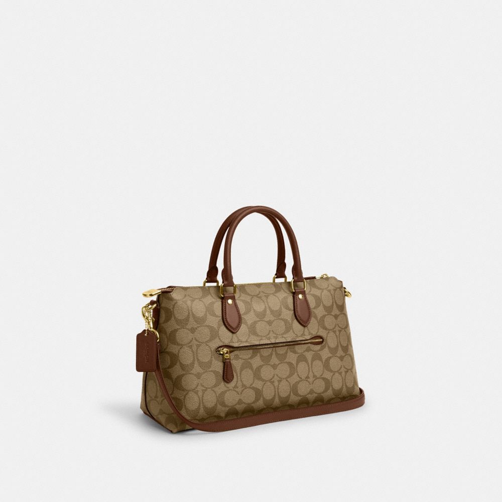 COACH®,GEORGIA SATCHEL IN SIGNATURE CANVAS,Signature Canvas,Medium,Gold/Khaki Saddle 2,Angle View