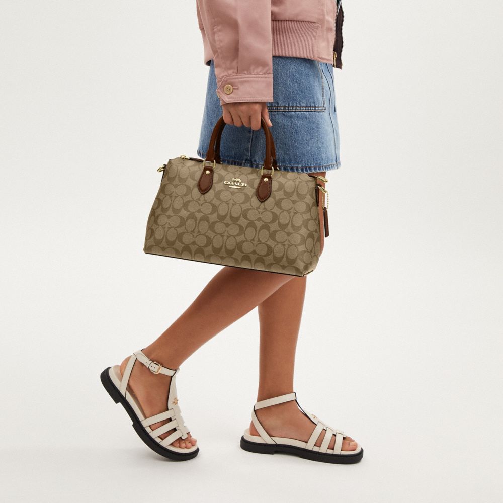 COACH®,SATCHEL GEORGIA EN TOILE SIGNATURE,Tissu en toile exclusif,Or/Kaki selle 2,Detail View