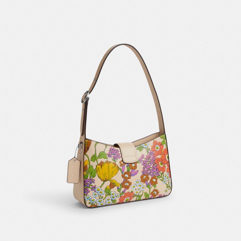 COACH®,PORTÉ-ÉPAULE ELIZA AVEC IMPRIMÉ FLORAL,Cuir,Argent/Ivoire multi,Angle View