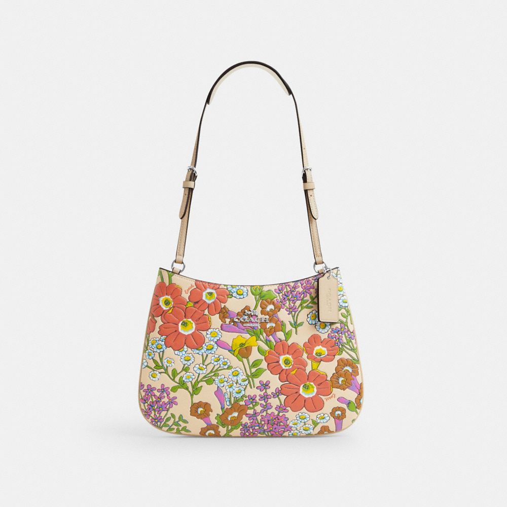 COACH®,PORTÉ-ÉPAULE PENELOPE AVEC IMPRIMÉ FLORAL,Cuir,Argent/Ivoire multi,Front View