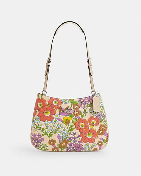 COACH®,PENELOPE SHOULDER BAG WITH FLORAL PRINT,Leather,Silver/Ivory Multi,Front View