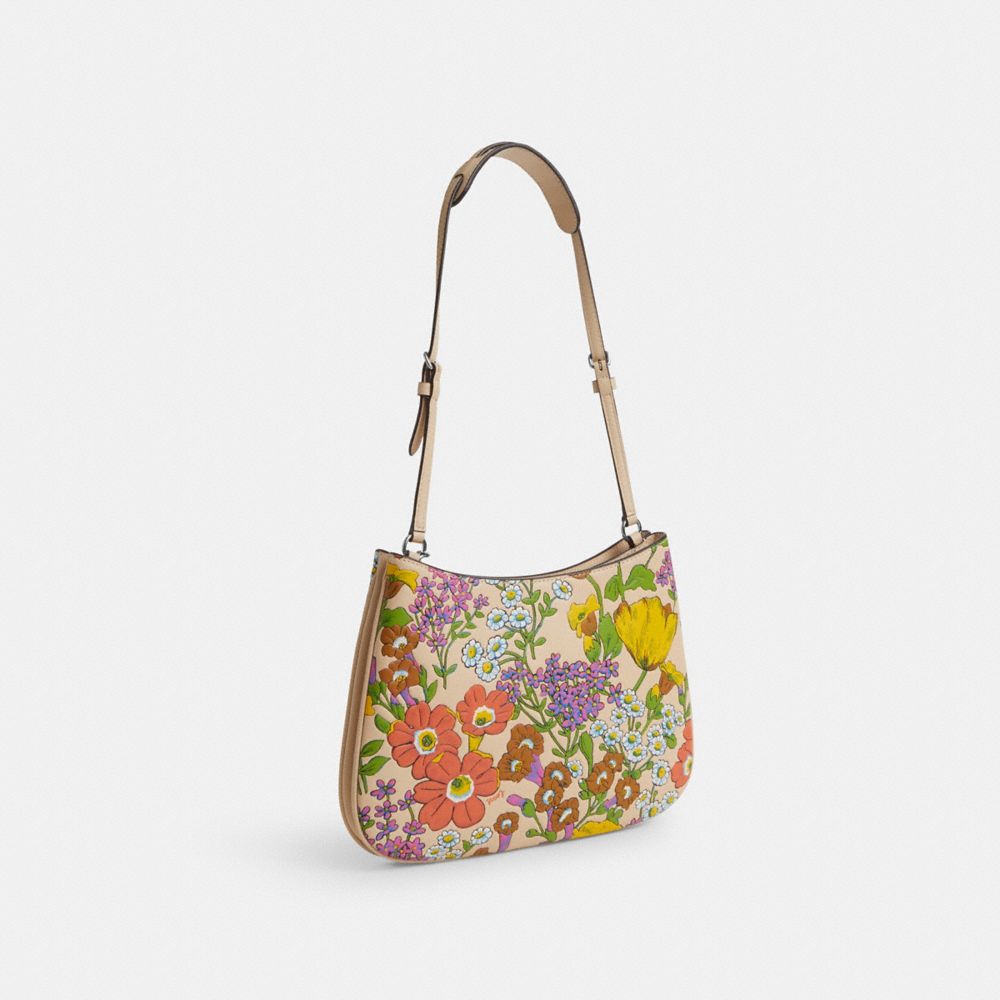 COACH®,PENELOPE SHOULDER BAG WITH FLORAL PRINT,Novelty Leather,Mini,Silver/Ivory Multi,Angle View