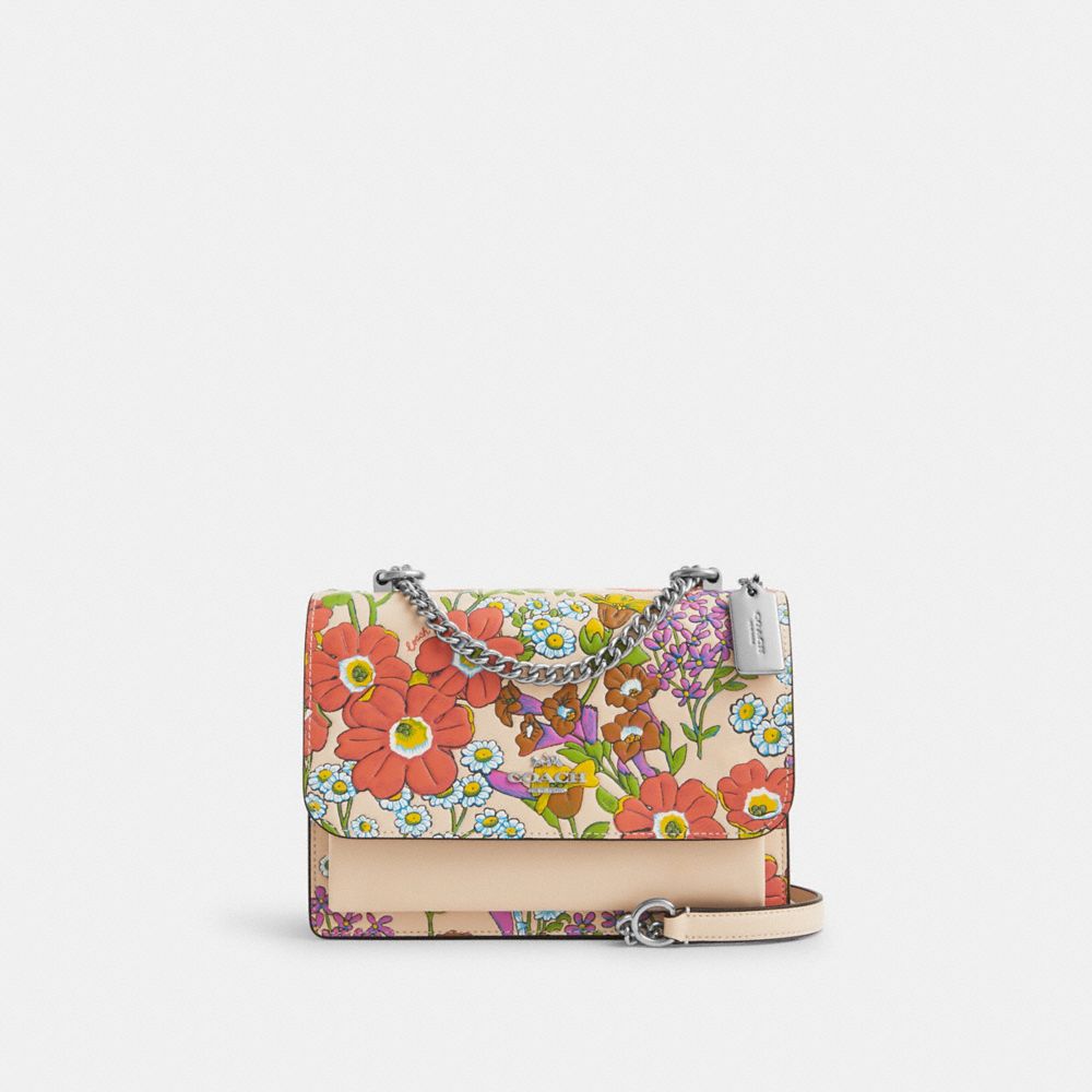 COACH®,KLARE CROSSBODY BAG WITH FLORAL PRINT,Novelty Leather,Medium,Silver/Ivory Multi,Front View