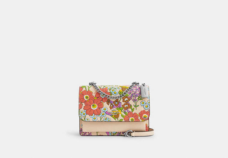 COACH®,KLARE CROSSBODY BAG WITH FLORAL PRINT,Leather,Medium,Silver/Ivory Multi,Front View