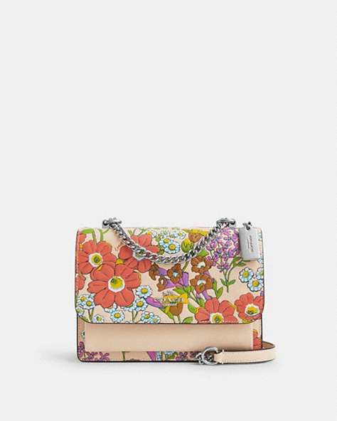 COACH®,KLARE CROSSBODY BAG WITH FLORAL PRINT,Leather,Medium,Silver/Ivory Multi,Front View