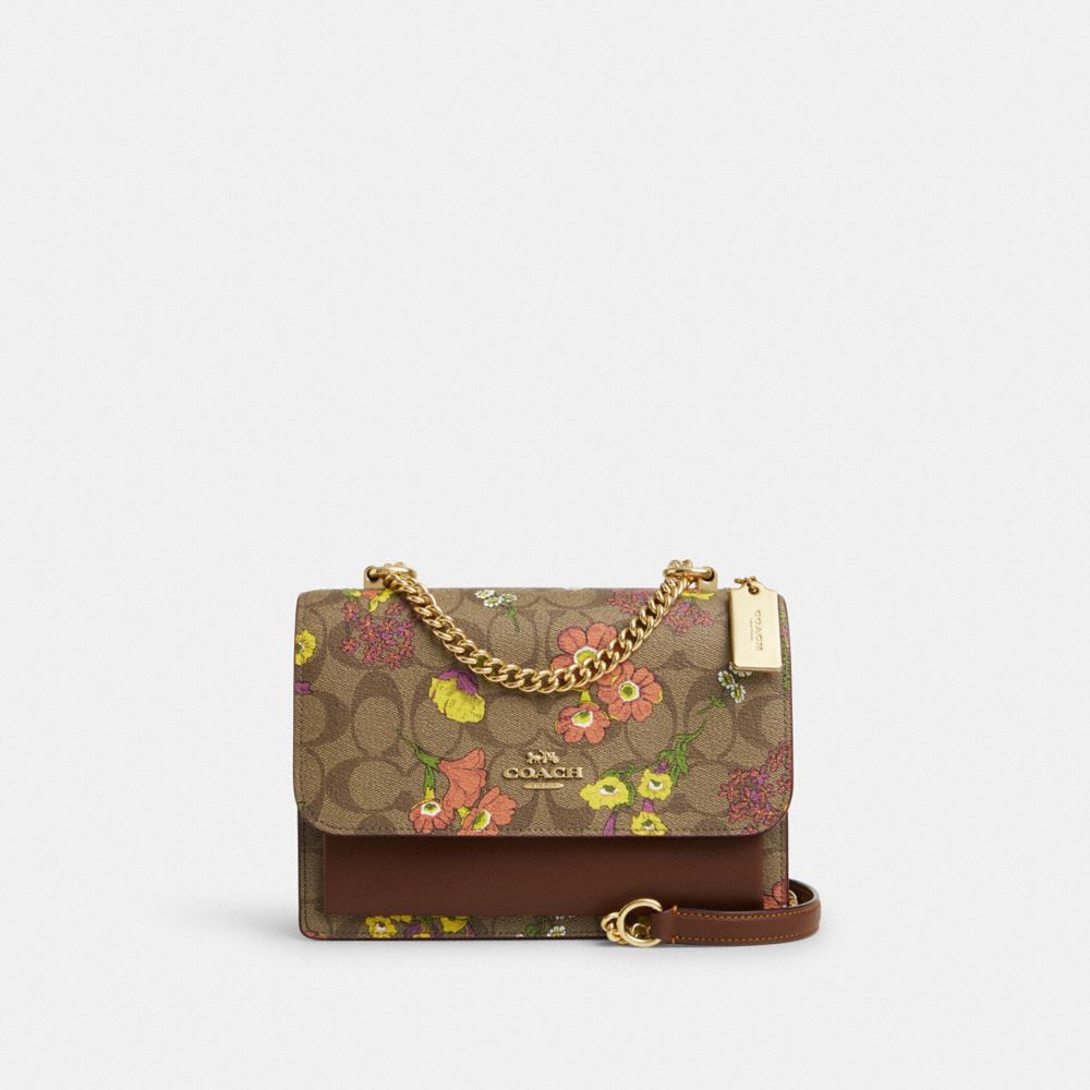 COACH®,KLARE CROSSBODY BAG IN SIGNATURE CANVAS WITH FLORAL PRINT,Signature Canvas,Medium,Gold/Khaki Multi,Front View