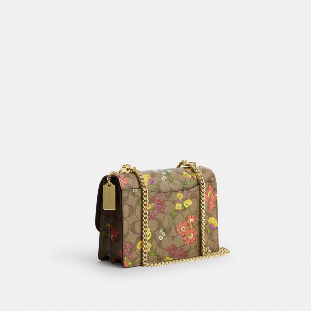 COACH®,KLARE CROSSBODY BAG IN SIGNATURE CANVAS WITH FLORAL PRINT,Signature Canvas,Medium,Gold/Khaki Multi,Angle View