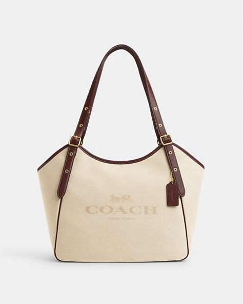 COACH®,MEADOW SHOULDER BAG,cotton,Large,Gold/Natural Multi,Front View