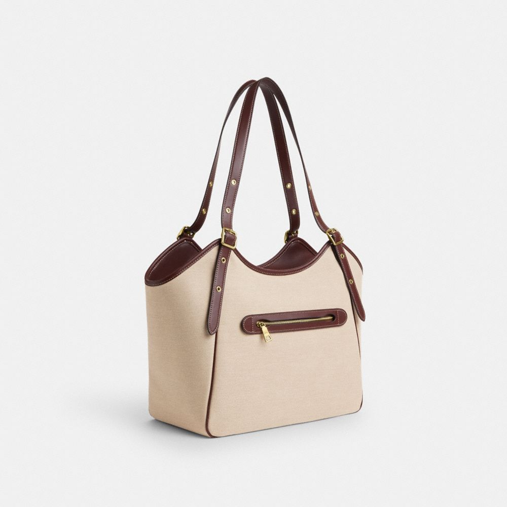 COACH®,MEADOW SHOULDER BAG,Canvas,Large,Gold/Natural Multi,Angle View
