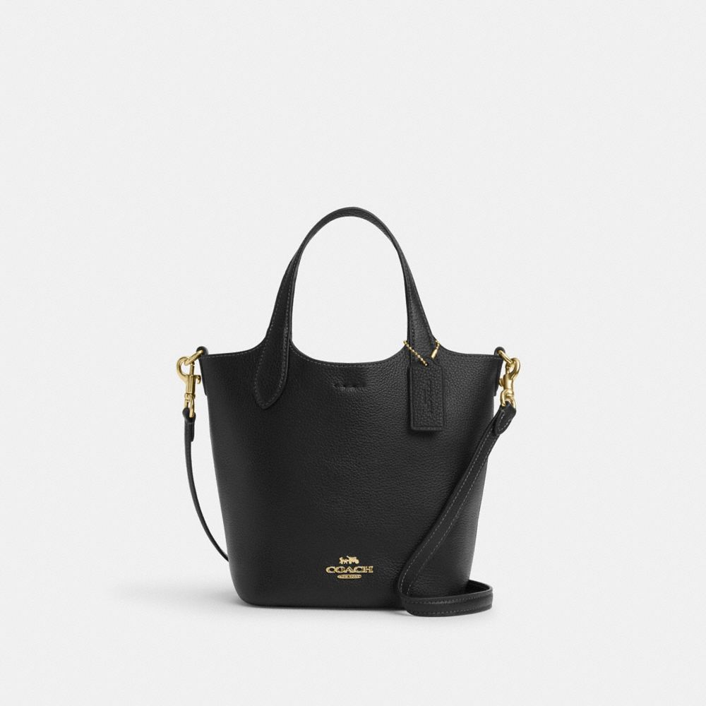 COACH®,Hanna Bucket Bag,Leather,Bucket,Logo,Silver Metal,Casual,Black,Front View