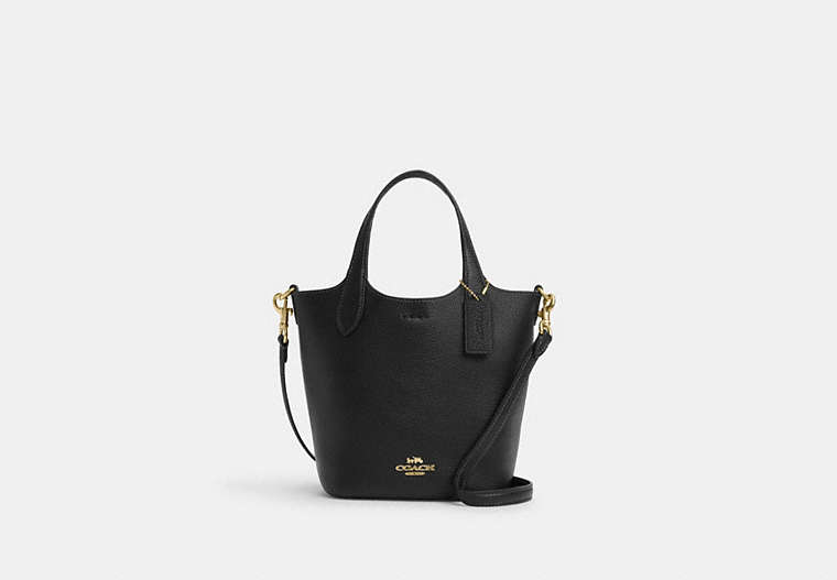 COACH®,HANNA BUCKET BAG,Leather,Medium,Gold/Black,Front View image number 0