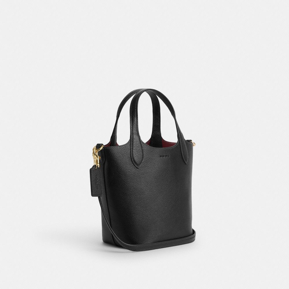 COACH®,HANNA BUCKET BAG,Pebbled Leather,Medium,Gold/Black,Angle View