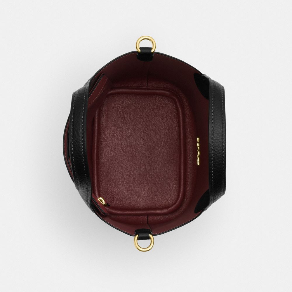 COACH®,Hanna Bucket Bag,Leather,Bucket,Logo,Silver Metal,Casual,Black,Inside View,Top View