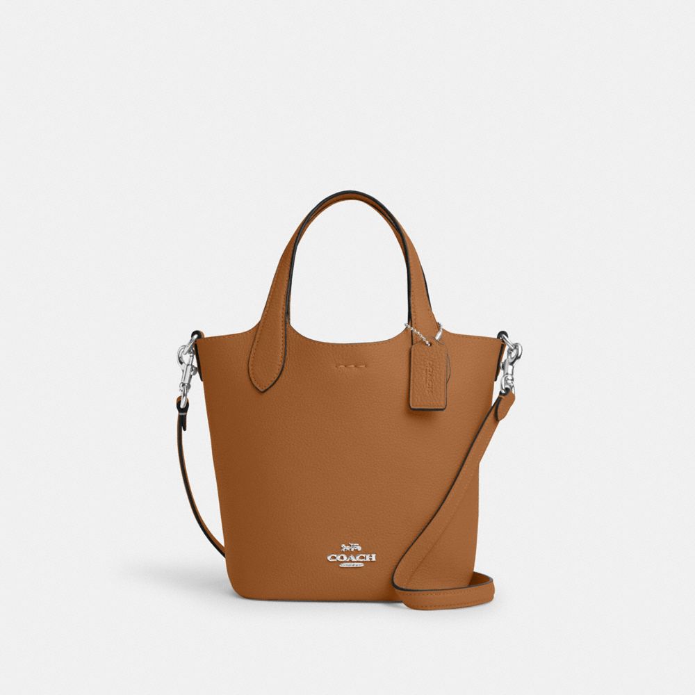 COACH®,HANNA BUCKET BAG,Pebbled Leather,Medium,Silver/Light Saddle,Front View image number 0
