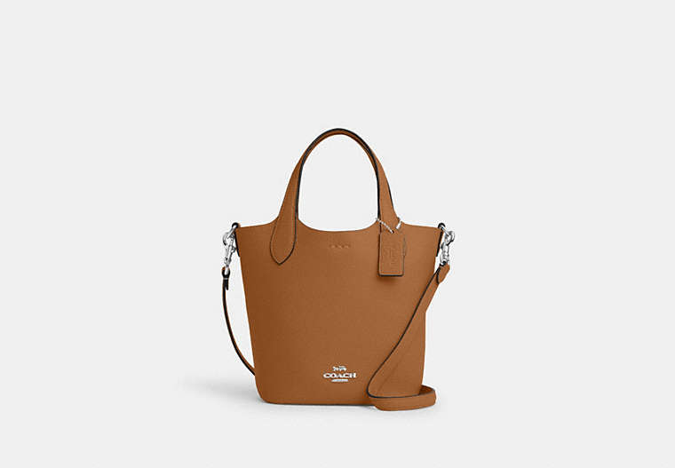 COACH®,HANNA BUCKET BAG,Leather,Medium,Silver/Light Saddle,Front View image number 0