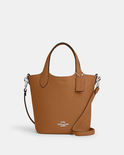 COACH®,HANNA BUCKET BAG,Leather,Large,Silver/Light Saddle,Front View