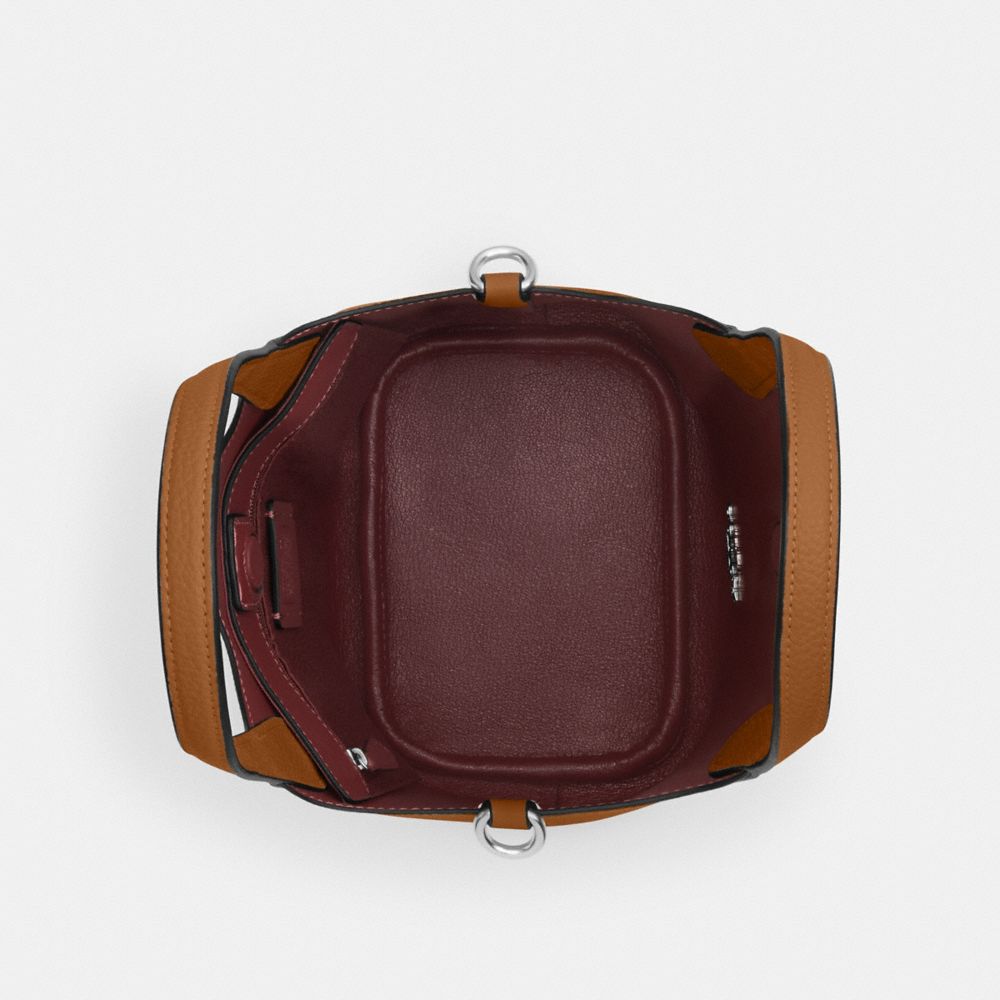 COACH®,Hanna Bucket Bag,Leather,Bucket,Logo,Silver Metal,Casual,Brown,Inside View,Top View