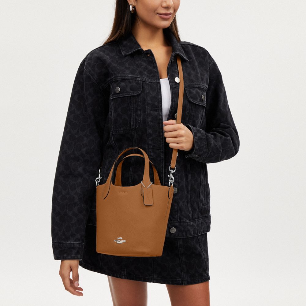 COACH®,Hanna Bucket Bag,Leather,Bucket,Logo,Silver Metal,Casual,Brown,Detail View