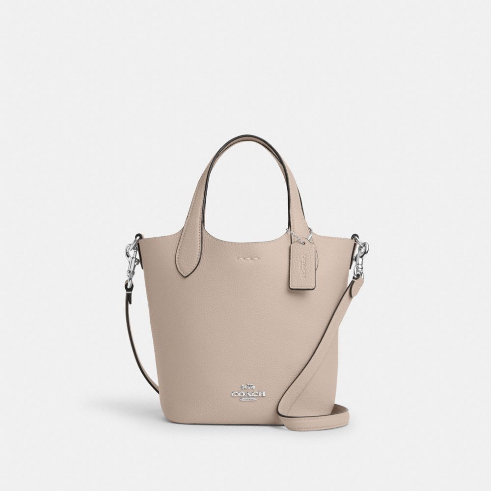 COACH®,Hanna Bucket Bag,Leather,Bucket,Logo,Silver Metal,Casual,Beige,Front View