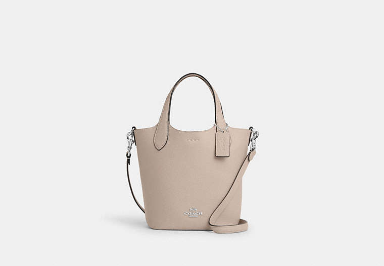 COACH®,HANNA BUCKET BAG,Leather,Medium,Silver/Steam,Front View image number 0