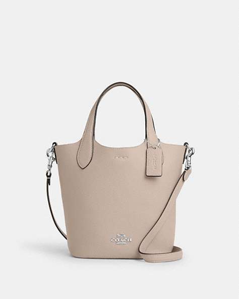 COACH®,HANNA BUCKET BAG,Leather,Medium,Silver/Steam,Front View