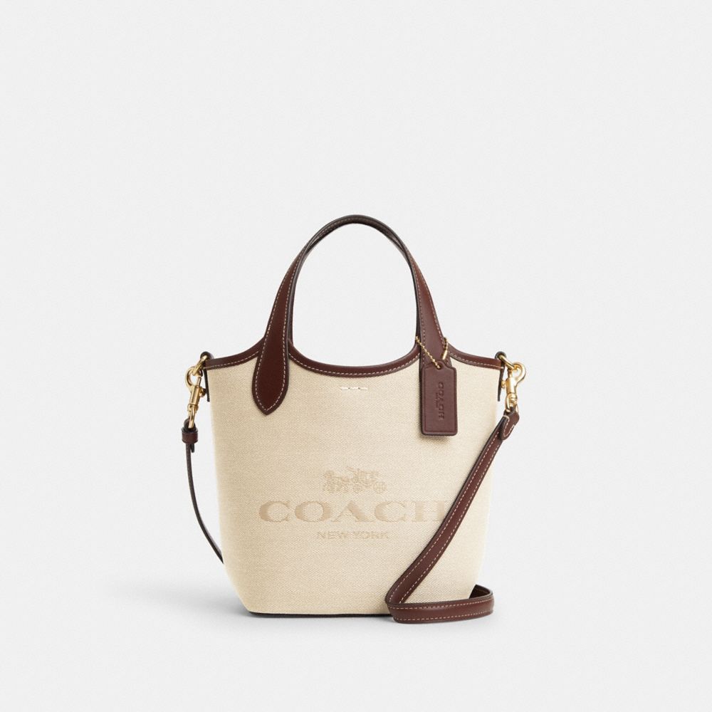 COACH®,HANNA BUCKET BAG,Canvas,Medium,Gold/Natural Multi,Front View image number 0