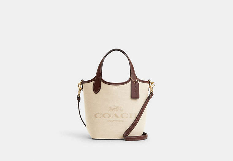 COACH®,HANNA BUCKET BAG,cotton,Medium,Gold/Natural Multi,Front View image number 0
