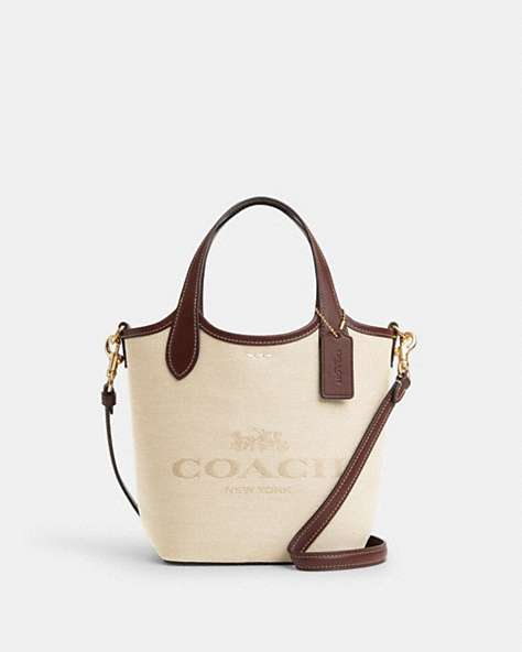 COACH®,HANNA BUCKET BAG,cotton,Medium,Gold/Natural Multi,Front View