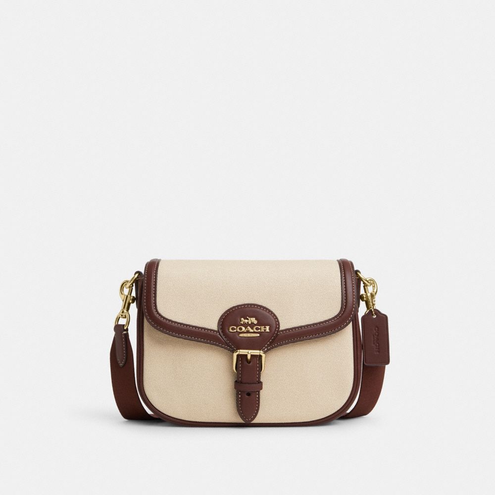 COACH®,AMELIA SADDLE BAG,cotton,Medium,Gold/Natural Multi,Front View