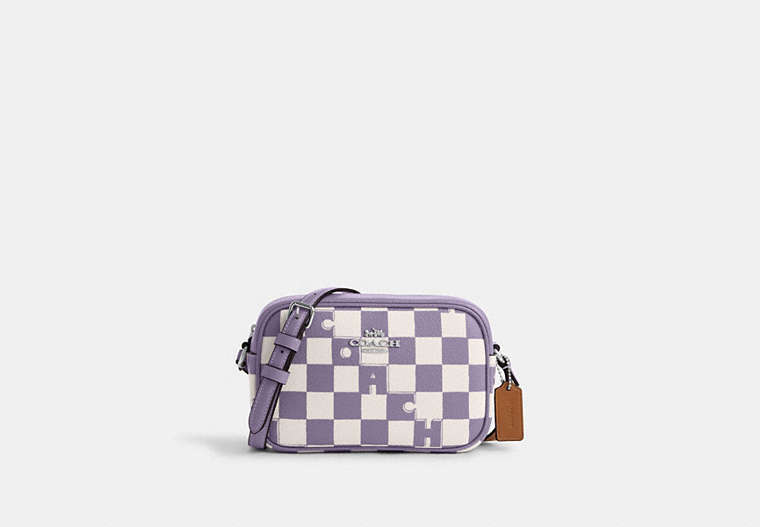 COACH®,MINI JAMIE CAMERA BAG WITH CHECKERBOARD PRINT,pvc,Small,Silver/Light Violet/Chalk,Front View