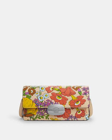 COACH®,ELIZA SMALL FLAP CROSSBODY WITH FLORAL PRINT,Leather,Mini,Silver/Ivory Multi,Front View