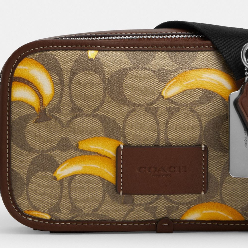 COACH®,Wyatt Belt Bag In Signature Canvas With Banana Print,Calfskin Leather,Canvas,Belt Bag,Applique,Metal,Logo,Casual,Brown