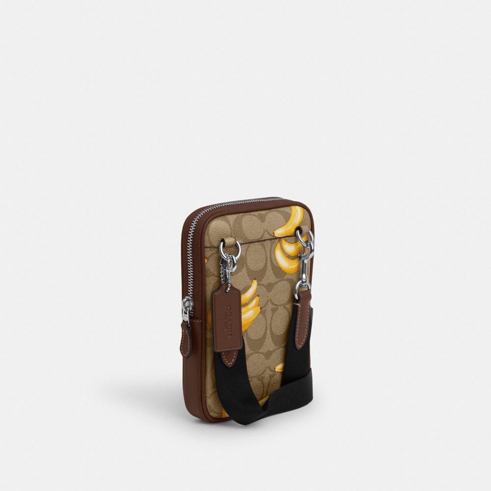 COACH®,Aden Crossbody Bag In Signature Canvas With Banana Print,Canvas,Calfskin Leather,Crossbody,Casual,Brown,Angle View