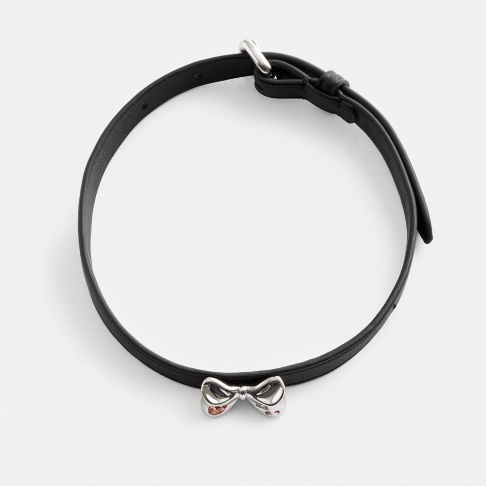 COACH®,LEATHER BOW CHOKER NECKLACE,Silver,Front View