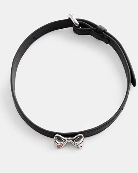 COACH®,LEATHER BOW CHOKER NECKLACE,Leather,Silver,Front View