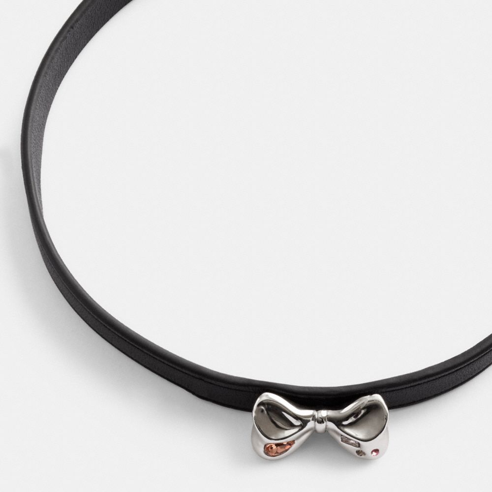 COACH®,LEATHER BOW CHOKER NECKLACE,Silver,Inside View,Top View