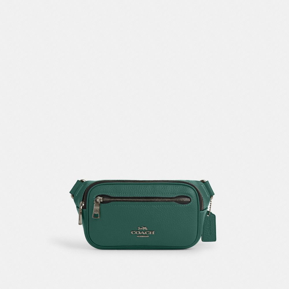 COACH®,Elias Mini Belt Bag,Leather,Belt Bag,Logo,Chest Waist Strap,Casual,Emerald,Front View